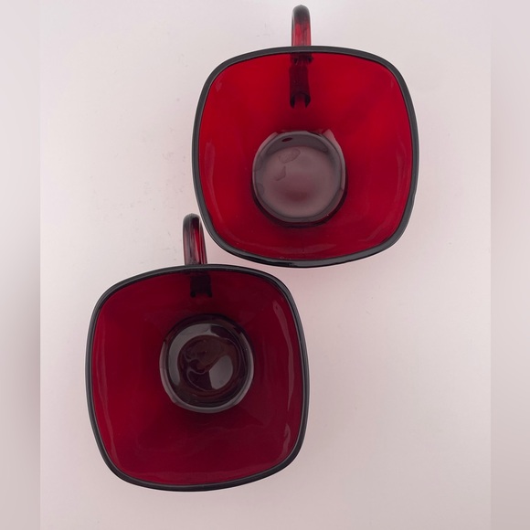 Vintage, Red Square Cups, Charm Ruby Pattern, Set of 2 by Fire King - Picture 5 of 9